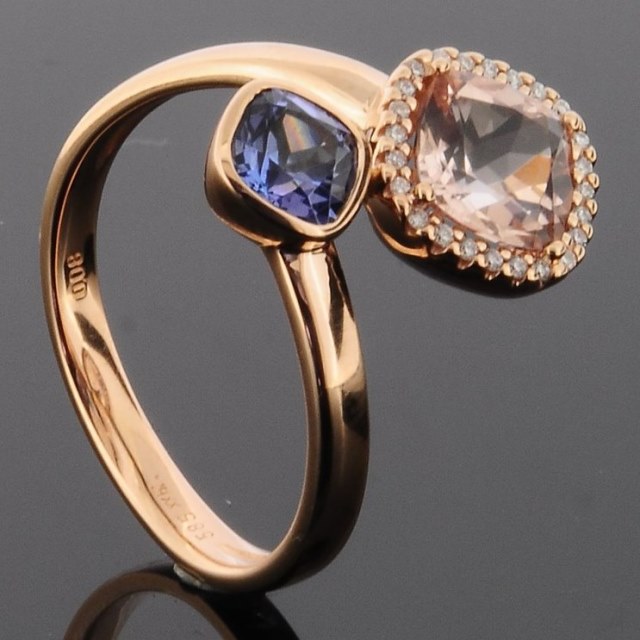 RASK wm165498019 2 stens ring 14K rødguld 585 Diamanter 0.08ct. og Tan