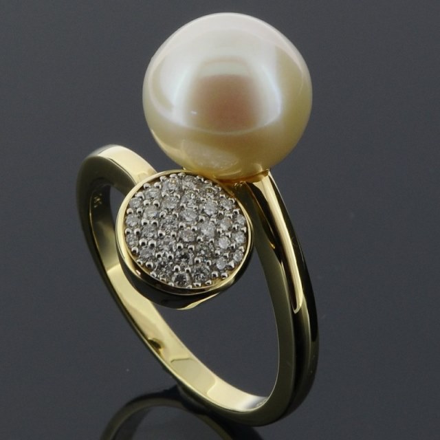 RASK wm181591019 2 stens ring 14K guld 585 Diamanter 0.25ct. og Ferskv