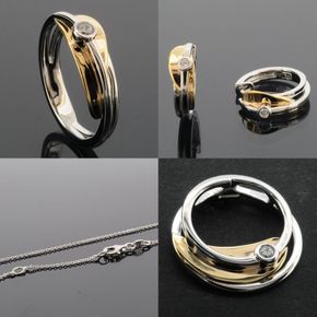 FGS-12 - Smykkesæt Ring, Creoler, Vedhæng, kæde - Forgyldt Sølv