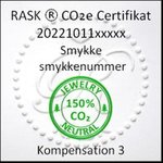 RASK ® CO₂ Certifikat-mærke - 150 % CO₂ kompenserede smykker over maks. 10 år.