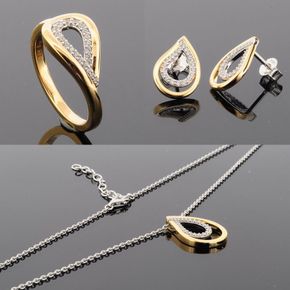 FGS-20 Smykkesæt, Ring, Ørestikker, Vedhæng, Kæde, Forgyldt Sølv
