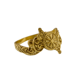 Helm of awe symbol and wolf ornament Gold Ring