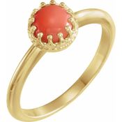 RASK Smykker Pink Coral Krone Ring 14K Guld st-71560