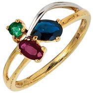 RASK sh039010 Three stone ring 14K bicolor guld 585 Rubin Safir Smarag