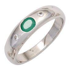 RASK sh517490 Three stone ring Sølv Zirkonia cz. + Smaragd
