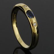 RASK wm162548019 Three stone ring 14K guld 585 0.05ct. W-SI + Safir 5x