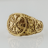 RASK V.K.N.G. Vegvisir Symbol With Urnes Style Gold Ring
