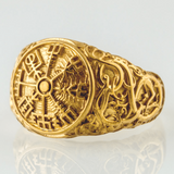 Vegvisir Symbol With Urnes Style Gold Ring