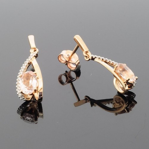 RASK wm 283091019 Øreringe med 2 Morganit 7x5mm og  Diamanter W-SI 0.1