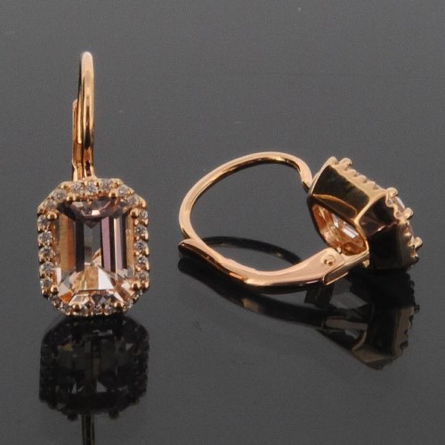 RASK wm 289708019 Øreringe med 2 Morganit 7x5mm og  Diamanter W-SI 0.1